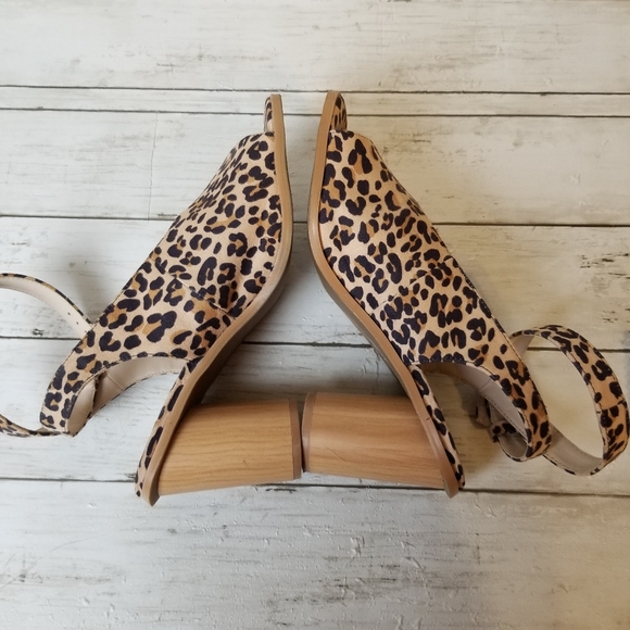 Cato C Comfort Leopard Print Open Toe Wrap Ankle Round Faux Wood Heel Sandal - Picture 4 of 13